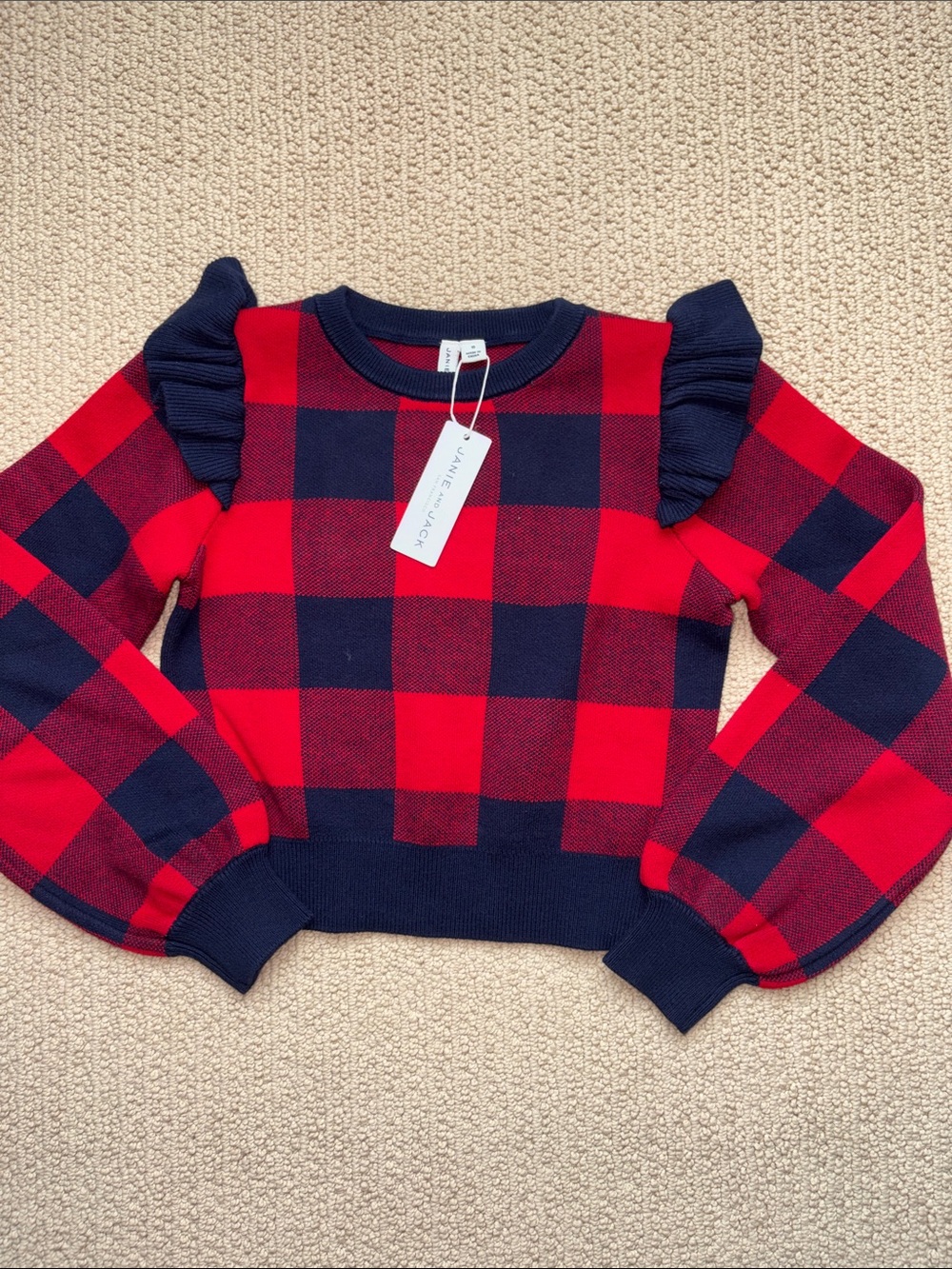 Janie & Jack Holiday Red Blue Plaid Sweater new size 10
